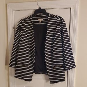 Dress Barn Black and White Striped Blazer Open Front